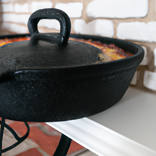 A cast iron Dutch oven, the perfect tool for making homemade pizza.